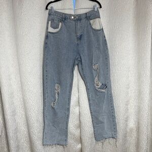 Princess Polly Women’s PRU Distressed Straight Leg Jeans Blue Y2K Style-Size 8